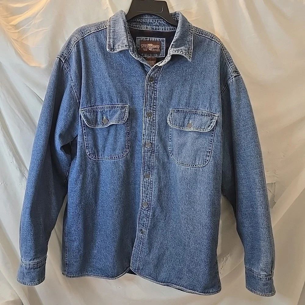 Levi's Strauss Denim Fleece-lined Shacket Jacket Men's Size L Button Up Trucker‎